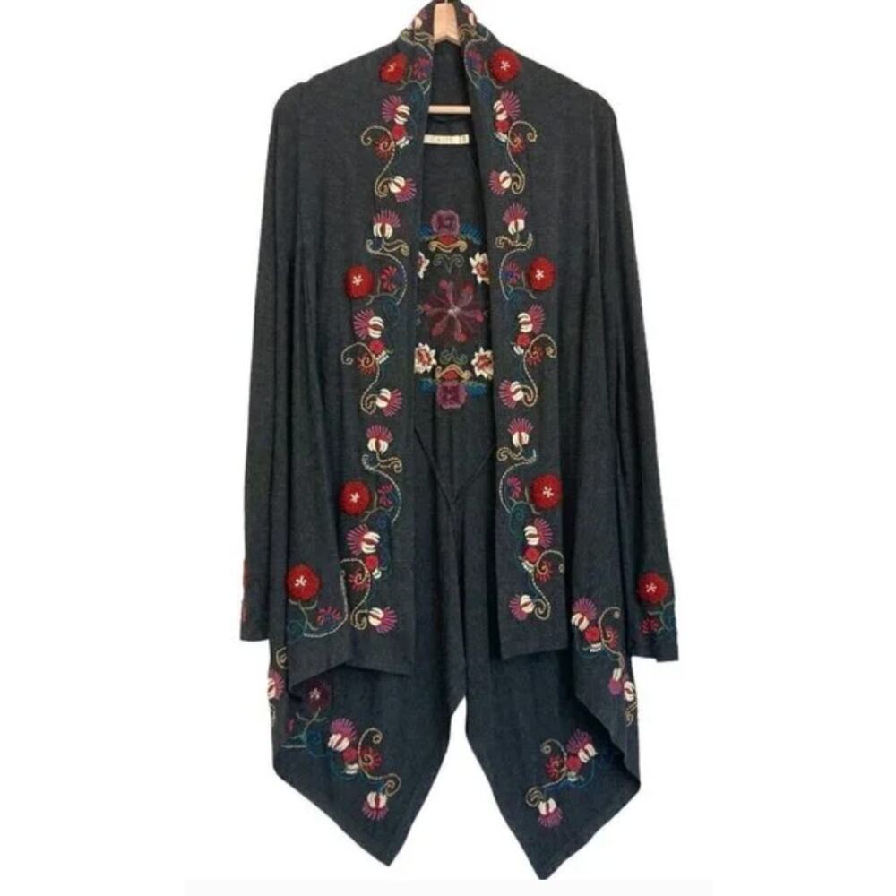 Caite Women's Gray Floral Embroidered Cardigan Duster Size 2X - Picture 3 of 16